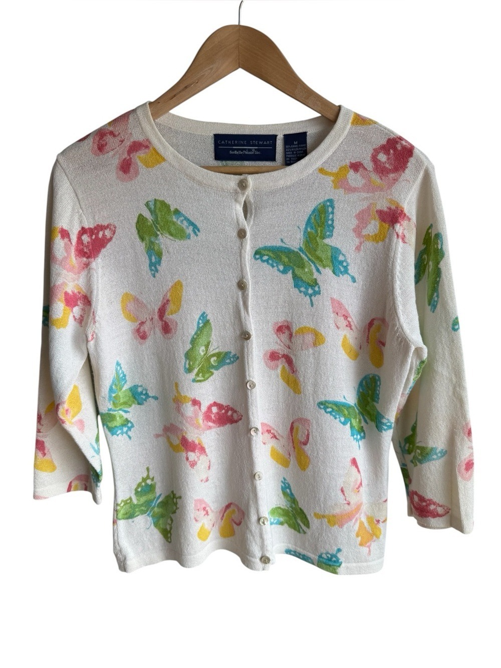 Catherine Stewart Lightweight Spring Butterfly Cardigan Sz M Button Up Sweater